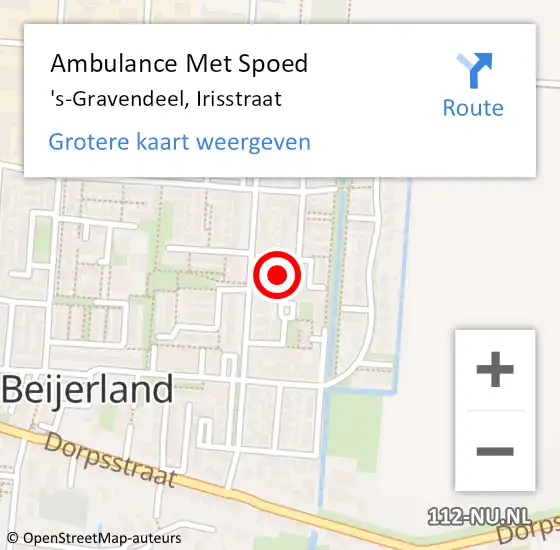 Locatie op kaart van de 112 melding: Ambulance Met Spoed Naar 's-Gravendeel, Irisstraat op 6 maart 2022 15:10