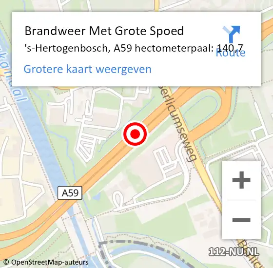 Locatie op kaart van de 112 melding: Brandweer Met Grote Spoed Naar 's-Hertogenbosch, A59 hectometerpaal: 140,7 op 6 maart 2022 15:32