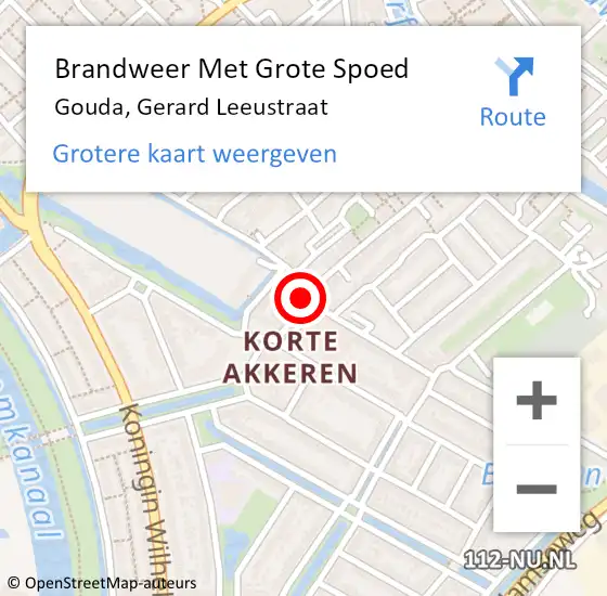 Locatie op kaart van de 112 melding: Brandweer Met Grote Spoed Naar Gouda, Gerard Leeustraat op 6 maart 2022 15:36