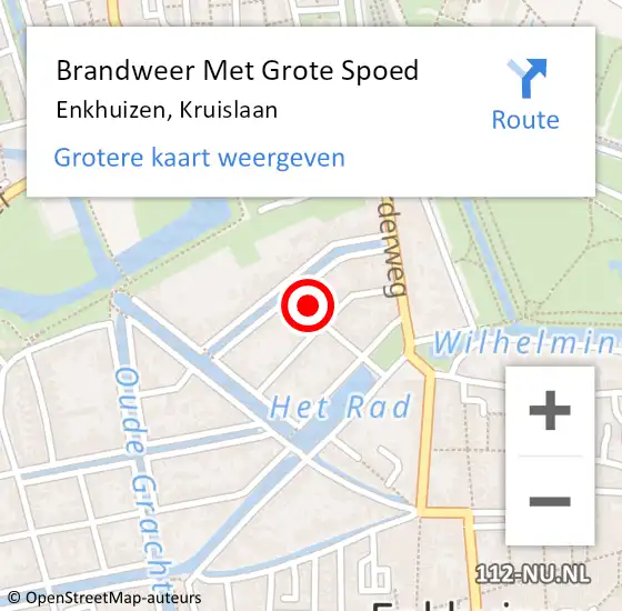 Locatie op kaart van de 112 melding: Brandweer Met Grote Spoed Naar Enkhuizen, Kruislaan op 6 maart 2022 15:44