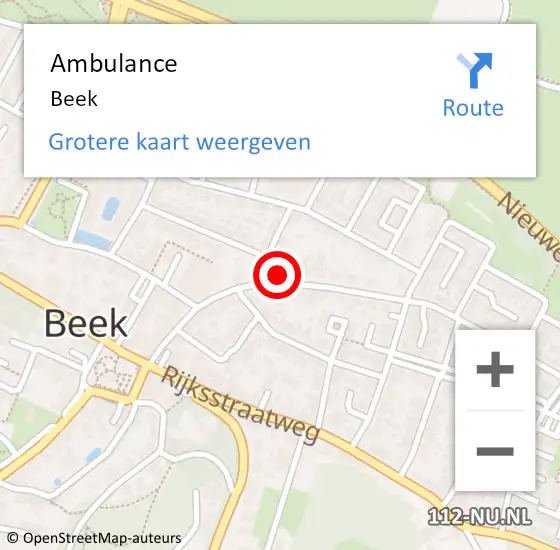 Locatie op kaart van de 112 melding: Ambulance Beek op 6 maart 2022 15:55