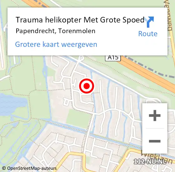 Locatie op kaart van de 112 melding: Trauma helikopter Met Grote Spoed Naar Papendrecht, Torenmolen op 6 maart 2022 16:09