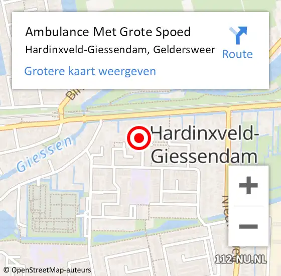 Locatie op kaart van de 112 melding: Ambulance Met Grote Spoed Naar Hardinxveld-Giessendam, Geldersweer op 6 maart 2022 16:21