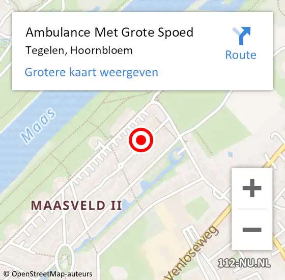 Locatie op kaart van de 112 melding: Ambulance Met Grote Spoed Naar Tegelen, Hoornbloem op 10 juli 2014 11:42