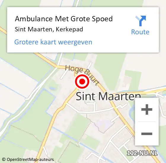 Locatie op kaart van de 112 melding: Ambulance Met Grote Spoed Naar Sint Maarten, Kerkepad op 6 maart 2022 17:08