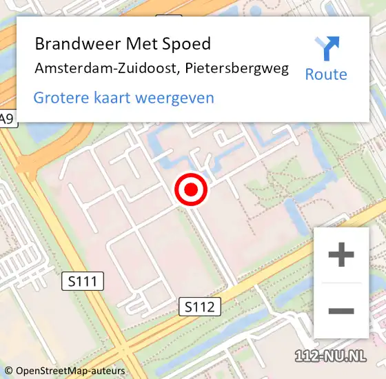 Locatie op kaart van de 112 melding: Brandweer Met Spoed Naar Amsterdam-Zuidoost, Pietersbergweg op 6 maart 2022 17:17