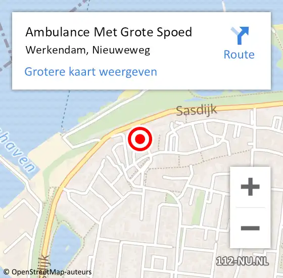 Locatie op kaart van de 112 melding: Ambulance Met Grote Spoed Naar Werkendam, Nieuweweg op 6 maart 2022 17:36