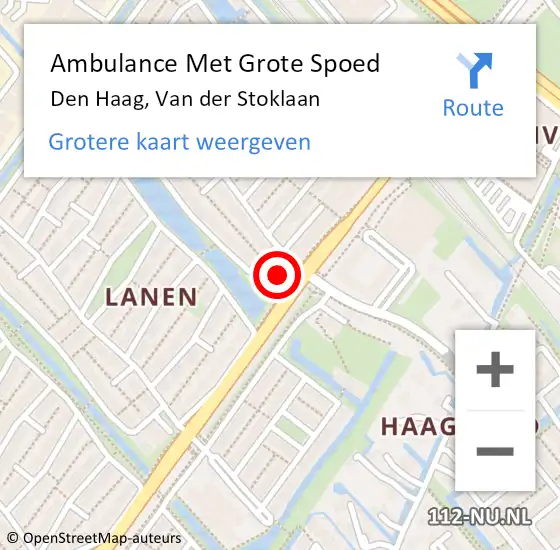 Locatie op kaart van de 112 melding: Ambulance Met Grote Spoed Naar Den Haag, Van der Stoklaan op 6 maart 2022 18:02