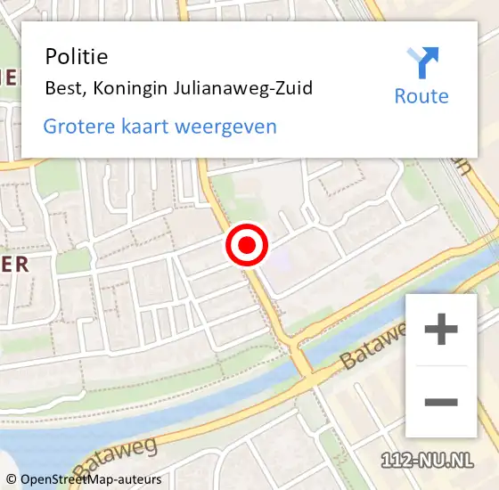 Locatie op kaart van de 112 melding: Politie Best, Koningin Julianaweg-Zuid op 6 maart 2022 18:17