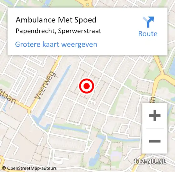 Locatie op kaart van de 112 melding: Ambulance Met Spoed Naar Papendrecht, Sperwerstraat op 6 maart 2022 18:22