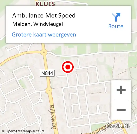 Locatie op kaart van de 112 melding: Ambulance Met Spoed Naar Malden, Windvleugel op 6 maart 2022 18:25