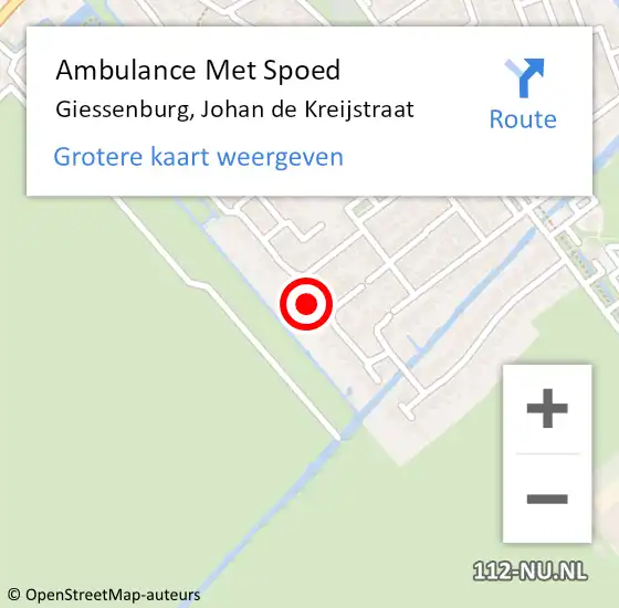 Locatie op kaart van de 112 melding: Ambulance Met Spoed Naar Giessenburg, Johan de Kreijstraat op 6 maart 2022 18:27