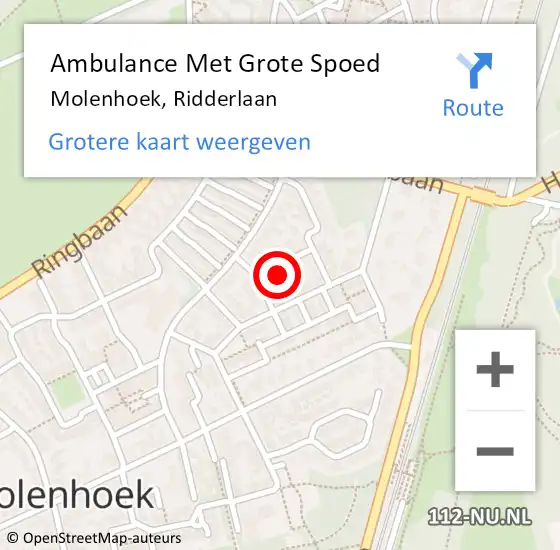 Locatie op kaart van de 112 melding: Ambulance Met Grote Spoed Naar Molenhoek, Ridderlaan op 6 maart 2022 18:29
