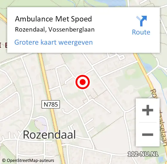 Locatie op kaart van de 112 melding: Ambulance Met Spoed Naar Rozendaal, Vossenberglaan op 6 maart 2022 18:31