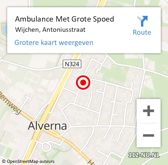 Locatie op kaart van de 112 melding: Ambulance Met Grote Spoed Naar Wijchen, Antoniusstraat op 6 maart 2022 18:34