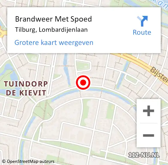 Locatie op kaart van de 112 melding: Brandweer Met Spoed Naar Tilburg, Lombardijenlaan op 6 maart 2022 18:41