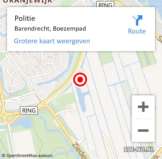 Locatie op kaart van de 112 melding: Politie Barendrecht, Boezempad op 6 maart 2022 19:02