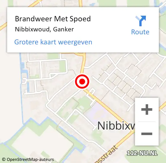 Locatie op kaart van de 112 melding: Brandweer Met Spoed Naar Nibbixwoud, Ganker op 6 maart 2022 19:19