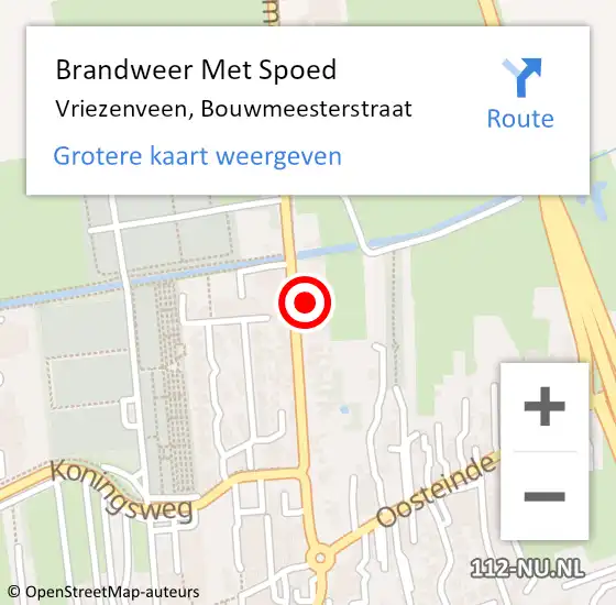 Locatie op kaart van de 112 melding: Brandweer Met Spoed Naar Vriezenveen, Bouwmeesterstraat op 6 maart 2022 19:44