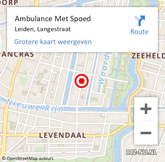 Locatie op kaart van de 112 melding: Ambulance Met Spoed Naar Leiden, Langestraat op 6 maart 2022 19:51