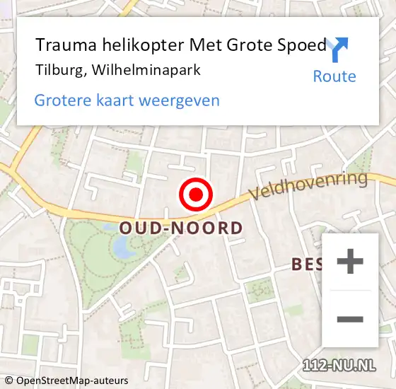 Locatie op kaart van de 112 melding: Trauma helikopter Met Grote Spoed Naar Tilburg, Wilhelminapark op 6 maart 2022 19:56