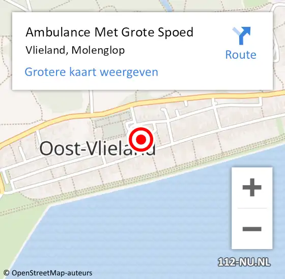 Locatie op kaart van de 112 melding: Ambulance Met Grote Spoed Naar Vlieland, Molenglop op 10 juli 2014 11:58