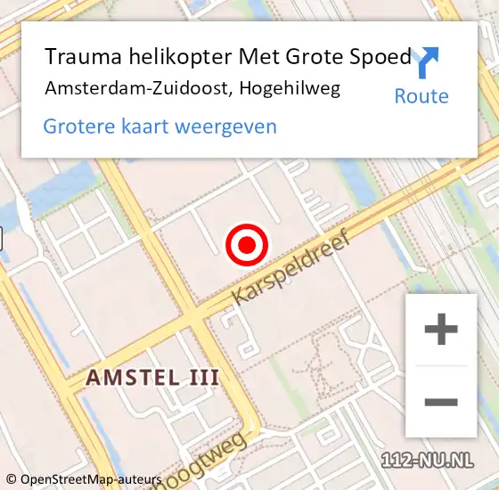 Locatie op kaart van de 112 melding: Trauma helikopter Met Grote Spoed Naar Amsterdam-Zuidoost, Hogehilweg op 6 maart 2022 21:18