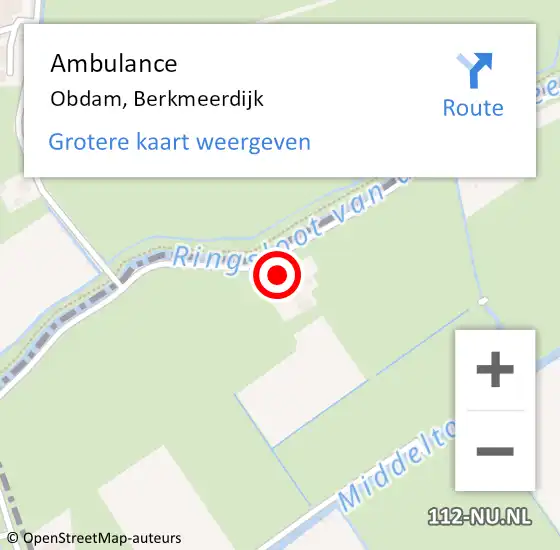 Locatie op kaart van de 112 melding: Ambulance Obdam, Berkmeerdijk op 6 maart 2022 21:47