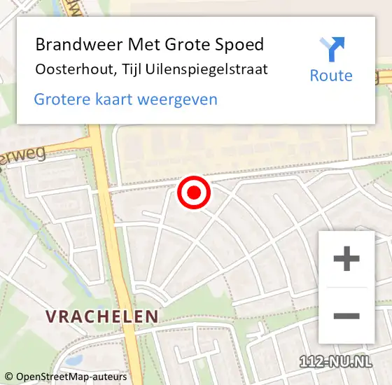 Locatie op kaart van de 112 melding: Brandweer Met Grote Spoed Naar Oosterhout, Tijl Uilenspiegelstraat op 6 maart 2022 22:06