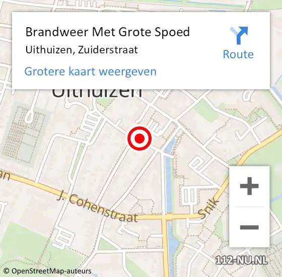 Locatie op kaart van de 112 melding: Brandweer Met Grote Spoed Naar Uithuizen, Zuiderstraat op 6 maart 2022 22:09