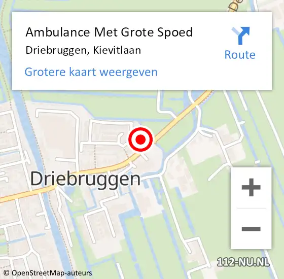 Locatie op kaart van de 112 melding: Ambulance Met Grote Spoed Naar Driebruggen, Kievitlaan op 6 maart 2022 22:10