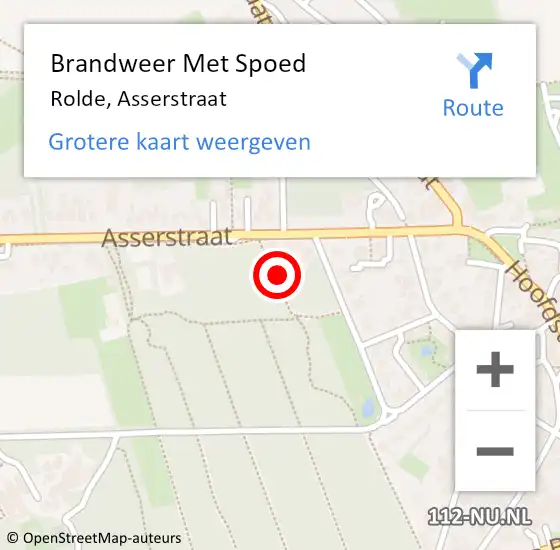 Locatie op kaart van de 112 melding: Brandweer Met Spoed Naar Rolde, Asserstraat op 6 maart 2022 22:14