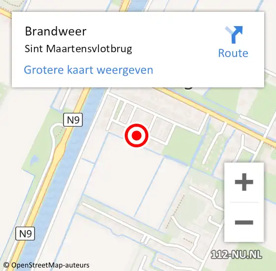 Locatie op kaart van de 112 melding: Brandweer Sint Maartensvlotbrug op 10 juli 2014 12:02