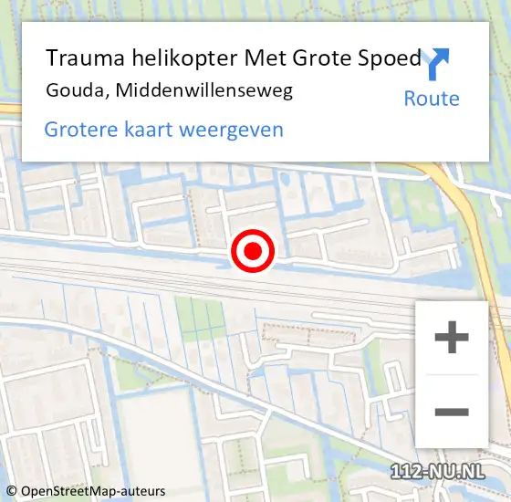 Locatie op kaart van de 112 melding: Trauma helikopter Met Grote Spoed Naar Gouda, Middenwillenseweg op 6 maart 2022 23:07