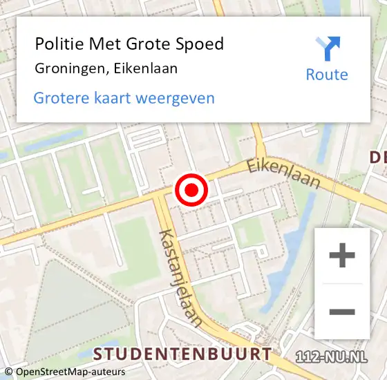 Locatie op kaart van de 112 melding: Politie Met Grote Spoed Naar Groningen, Eikenlaan op 6 maart 2022 23:24