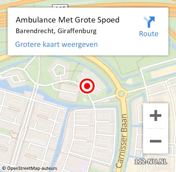 Locatie op kaart van de 112 melding: Ambulance Met Grote Spoed Naar Barendrecht, Giraffenburg op 7 maart 2022 00:37