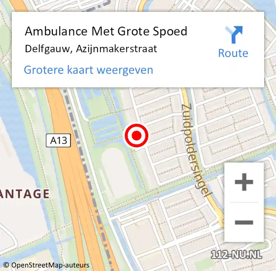 Locatie op kaart van de 112 melding: Ambulance Met Grote Spoed Naar Delfgauw, Azijnmakerstraat op 7 maart 2022 02:06