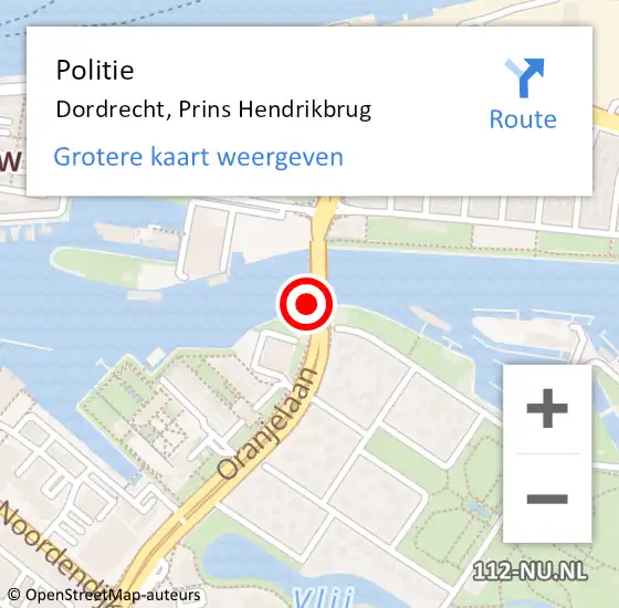 Locatie op kaart van de 112 melding: Politie Dordrecht, Prins Hendrikbrug op 7 maart 2022 04:04
