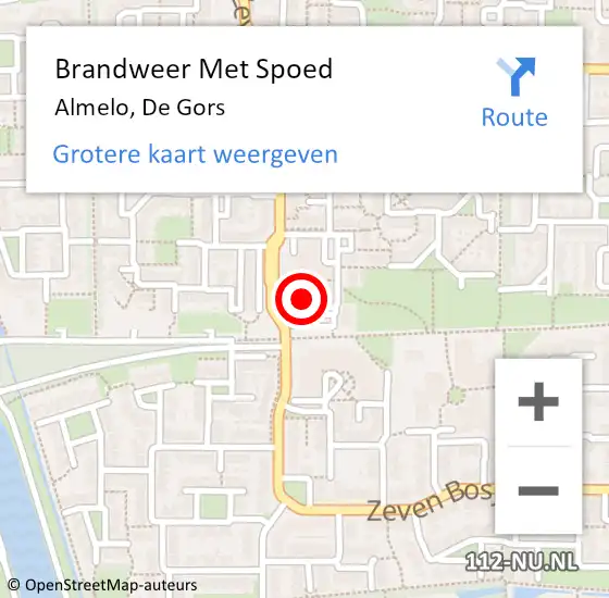 Locatie op kaart van de 112 melding: Brandweer Met Spoed Naar Almelo, De Gors op 7 maart 2022 04:43