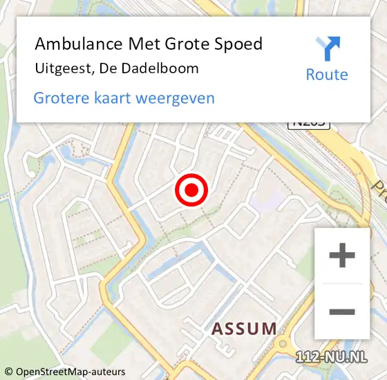 Locatie op kaart van de 112 melding: Ambulance Met Grote Spoed Naar Uitgeest, De Dadelboom op 7 maart 2022 06:53