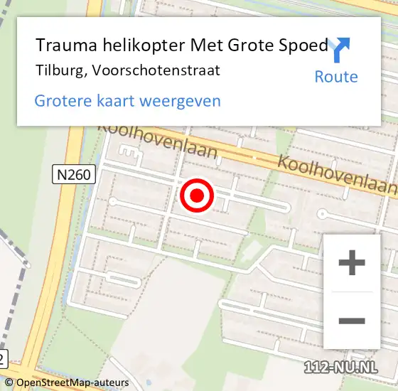 Locatie op kaart van de 112 melding: Trauma helikopter Met Grote Spoed Naar Tilburg, Voorschotenstraat op 7 maart 2022 07:04