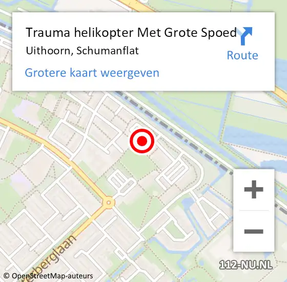 Locatie op kaart van de 112 melding: Trauma helikopter Met Grote Spoed Naar Uithoorn, Schumanflat op 7 maart 2022 07:37