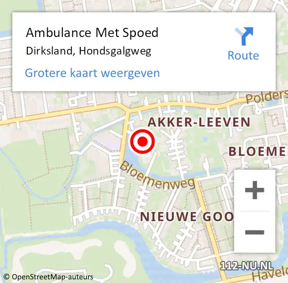 Locatie op kaart van de 112 melding: Ambulance Met Spoed Naar Dirksland, Hondsgalgweg op 7 maart 2022 07:47