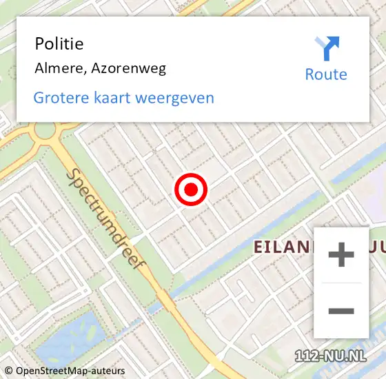 Locatie op kaart van de 112 melding: Politie Almere, Azorenweg op 7 maart 2022 08:03