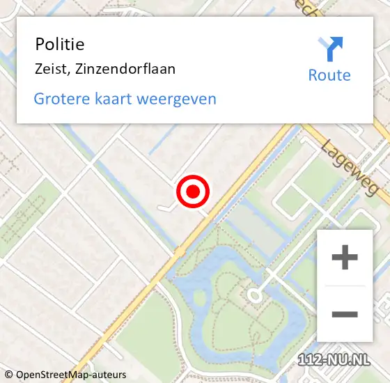 Locatie op kaart van de 112 melding: Politie Zeist, Zinzendorflaan op 7 maart 2022 08:27