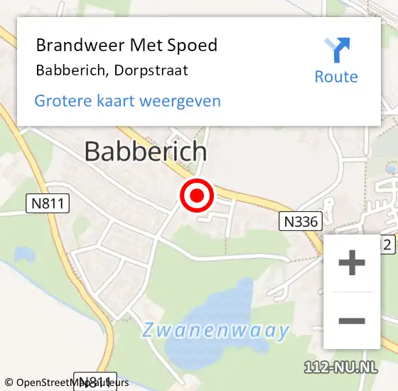 Locatie op kaart van de 112 melding: Brandweer Met Spoed Naar Babberich, Dorpstraat op 7 maart 2022 09:05