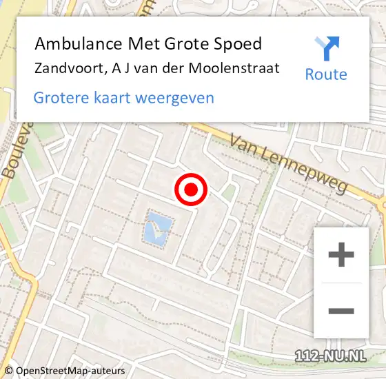 Locatie op kaart van de 112 melding: Ambulance Met Grote Spoed Naar Zandvoort, A J van der Moolenstraat op 7 maart 2022 09:05