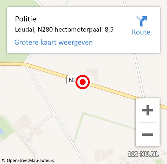 Locatie op kaart van de 112 melding: Politie Leudal, N280 hectometerpaal: 8,5 op 7 maart 2022 09:07