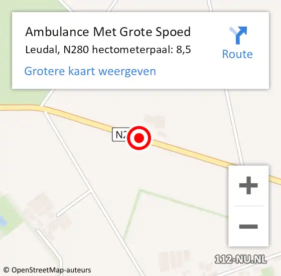 Locatie op kaart van de 112 melding: Ambulance Met Grote Spoed Naar Leudal, N280 hectometerpaal: 8,5 op 7 maart 2022 09:08