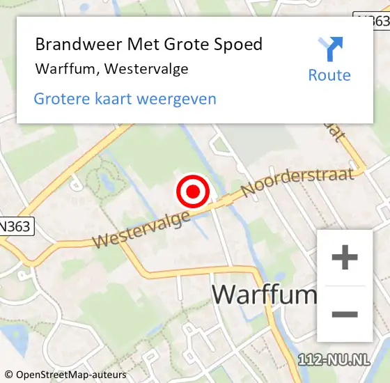 Locatie op kaart van de 112 melding: Brandweer Met Grote Spoed Naar Warffum, Westervalge op 10 juli 2014 12:24